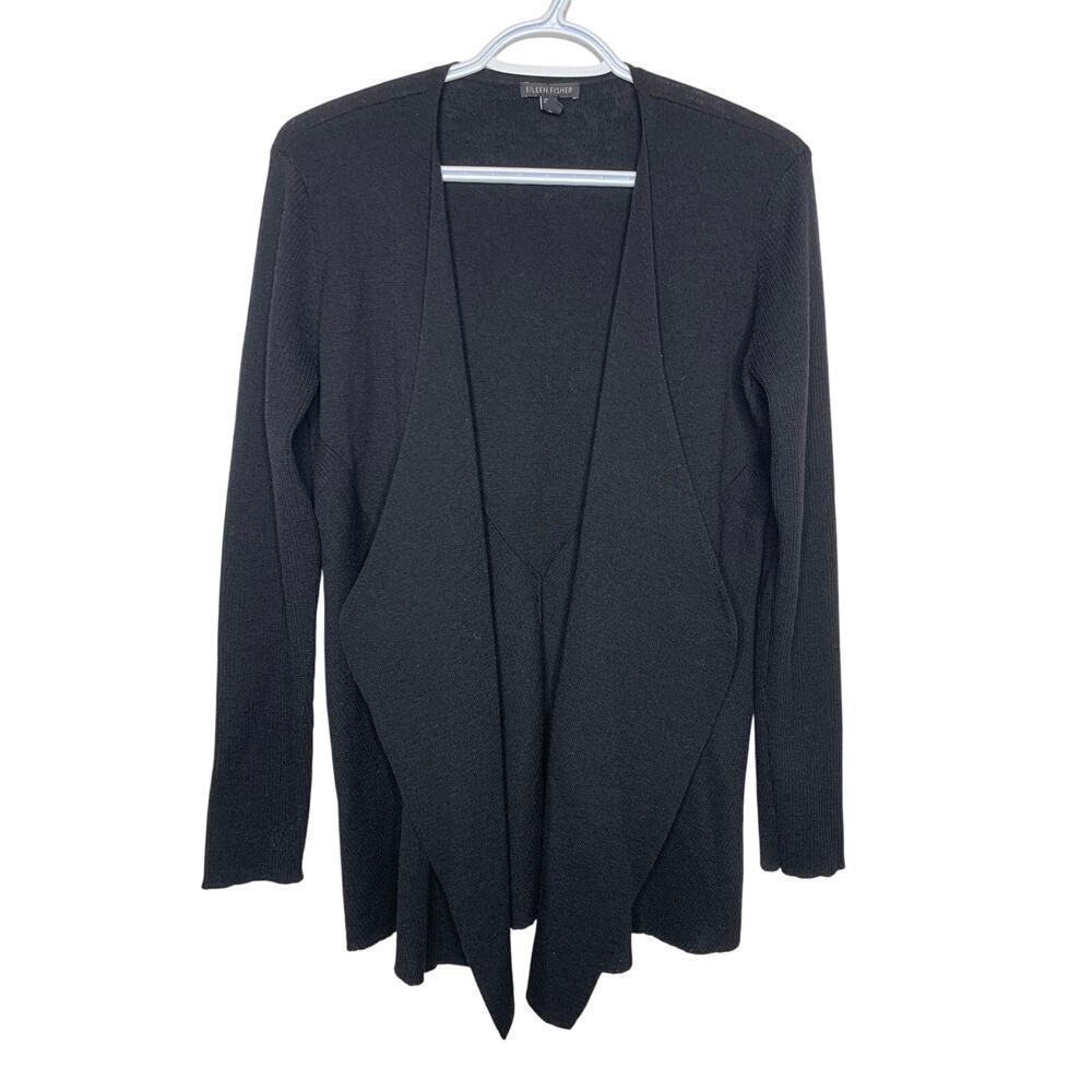 Eileen Fisher Italian Yarn Wool Waterfall Open Front Cardigan